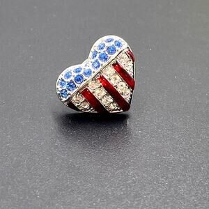 Swarovski Swan Crystal American Flag Heart Pin Lapel Tribute To NY 9/11 Signed